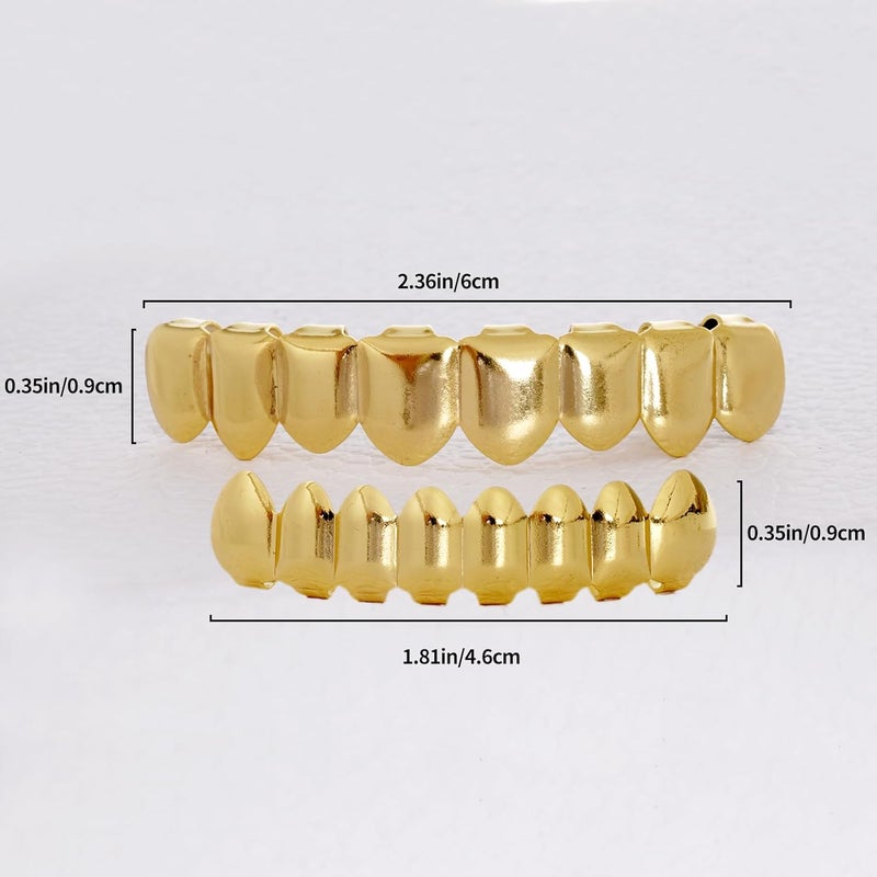 Marrywindix Grillz Grill Teeth18K Plated Gold Grillz Mouth Teeth Removable for Men and Women Hip Hop Rapper Costume Halloween Party Photo Fancy Dress Accessories - Image 2